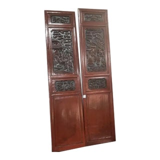 Pair of 2 Antique Chinese Carved Wooden Panels For Sale