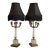 Mid 20th Century Hollywood Regency Crystal & Brass Four‑Arm Candelabra Lamps With Black Fringe Shades — A Dramatic Pair For Sale