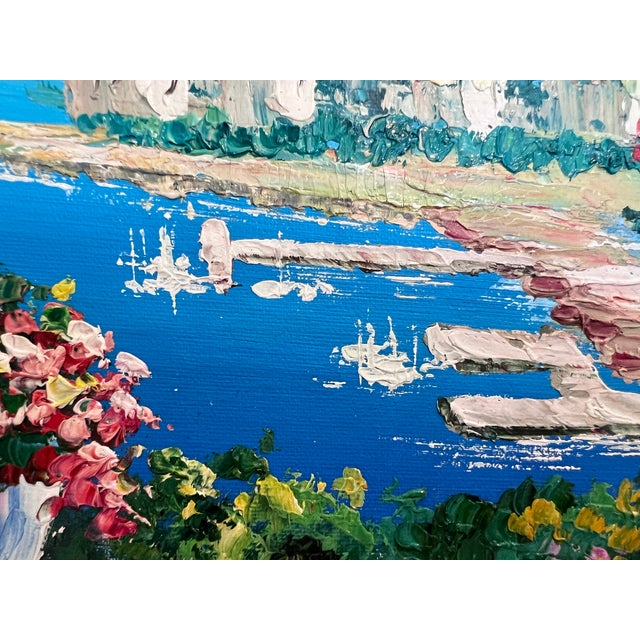 Impressionist Italian Artist Burett Mediterranean Coastal Landscape Painting, Gold Frame For Sale - Image 3 of 9