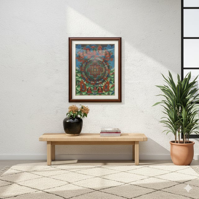Blue Framed Buddhist Mandala Tibetan Thangka For Sale - Image 8 of 8