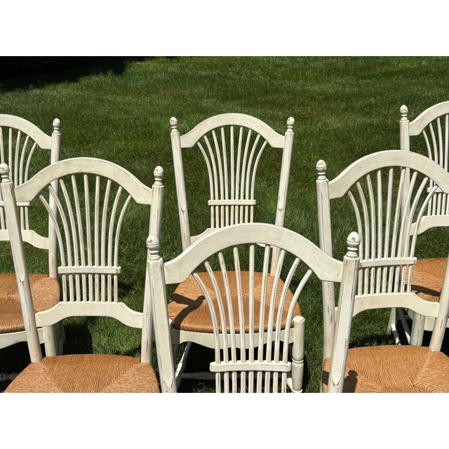 French Country Late 20th Century Habersham French Country Wheat-Sheaf Rush-Seat Dining Chairs, Set of 8 For Sale - Image 3 of 10