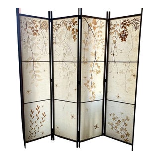 Shoji Paper Natural Elements Elmwood Floor Screen With Brass Hardware For Sale