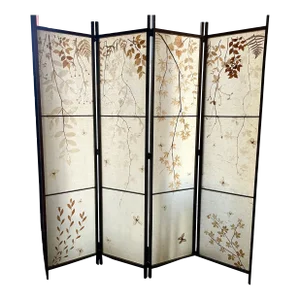 Shoji Paper Natural Elements Elmwood Floor Screen With Brass Hardware
