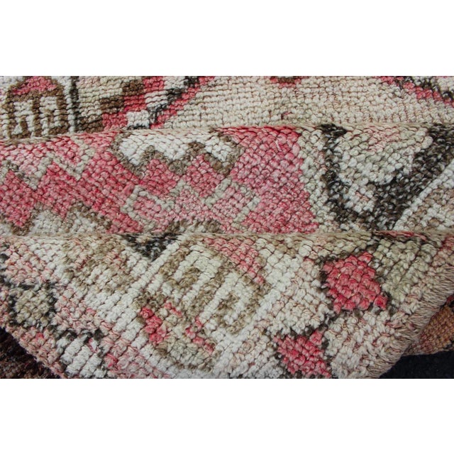 Vintage Turkish Oushak Runner With Geometric Design in Charcoal, Pink, and Cream For Sale - Image 11 of 13