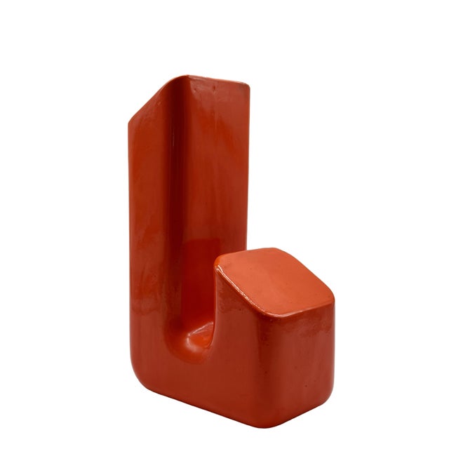 Mid-Century Modern Orange Geometric Vase by Ceramica Capodario, Italy, 1970s For Sale - Image 3 of 7