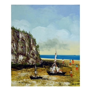 Mid Century Boats at Sea Landscape by Henry Harder For Sale
