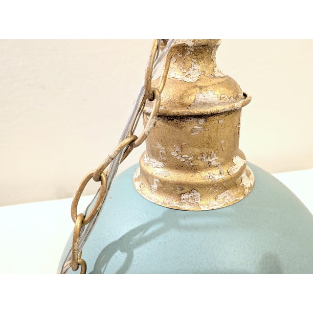 Vintage Distressed Rustic Farmhouse Metal Hanging Pendant Light For Sale In Los Angeles - Image 6 of 9
