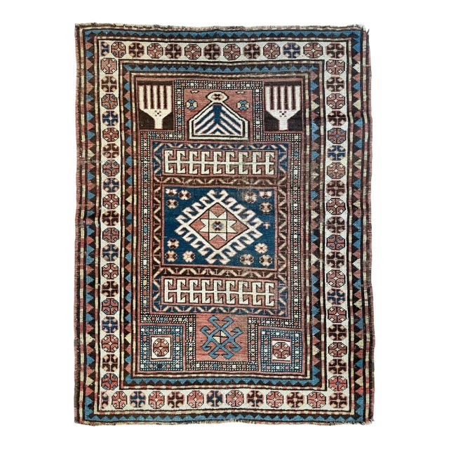 Antique Caucasian Prayer Rug with Hands 3.4 x 4.10 For Sale