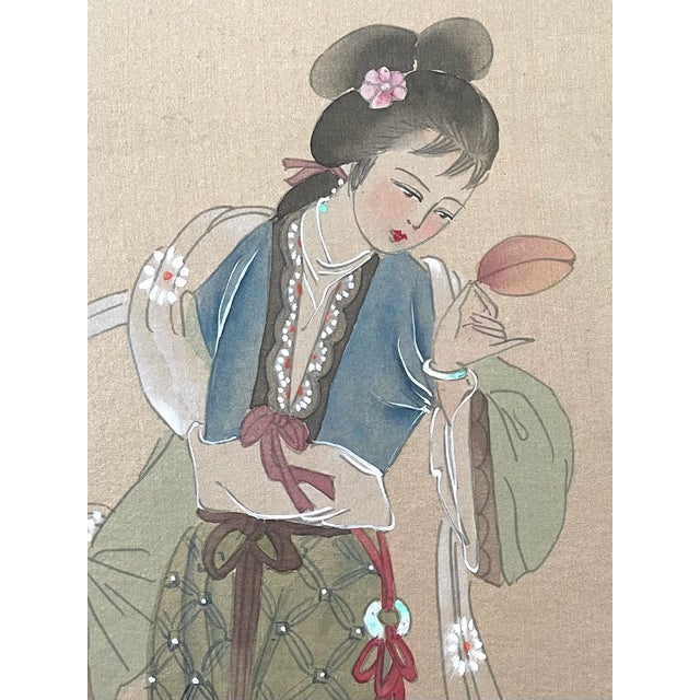 Chinese 1970s Chinese Poem Autum Leaf Goddes Art Dynasty Signed Painting on Silk For Sale - Image 3 of 8