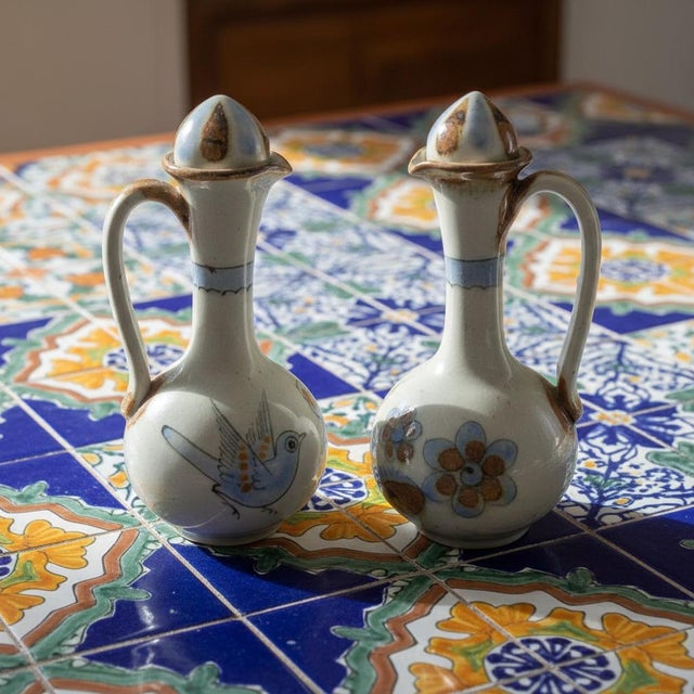 Ken Edwards El Palomar Blue Bird Mexican Tonala Folk Art Oil & Vinegar Cruets For Sale - Image 13 of 13