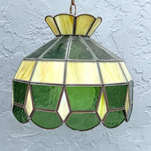 Mid-Century Modern Mid Century Green Stained Glass Pendant Lamp For Sale - Image 3 of 6