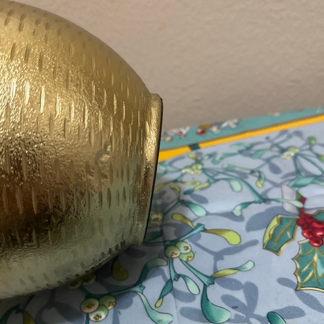Metal Vintage Textured Antique Gold Urn Vase With Ear Handles For Sale - Image 7 of 10