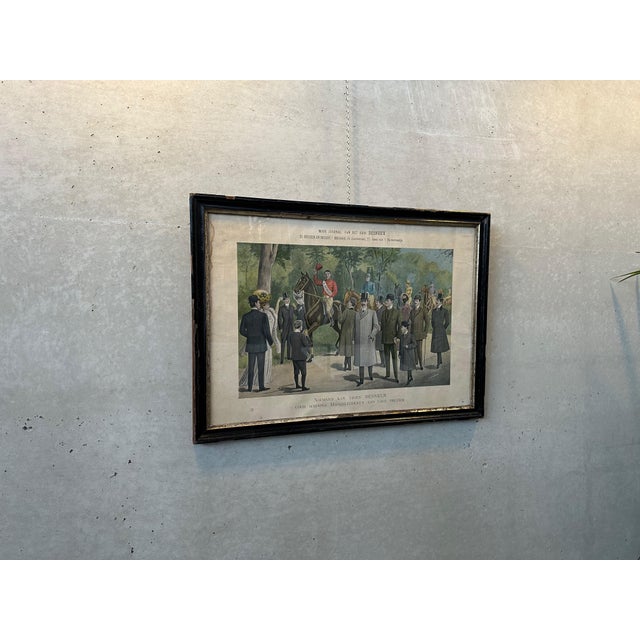 Fantastic advertising lithograph for fashion house Desneux in Bruges. Signed. The lithograph is behind glass in the...