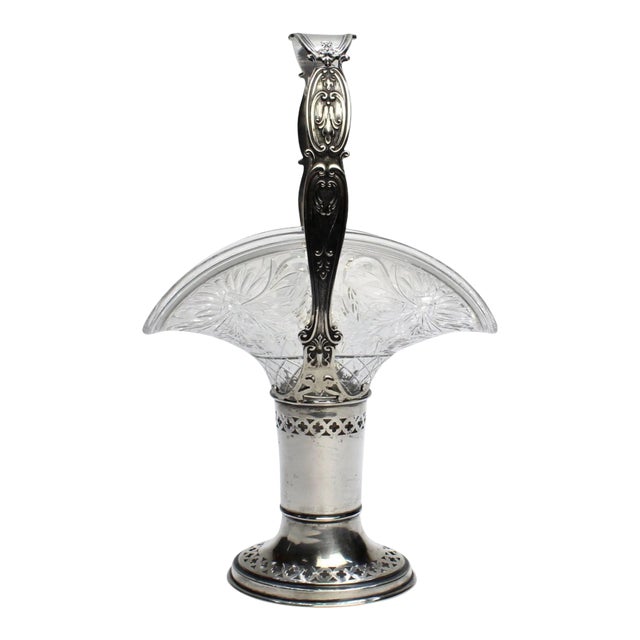 Antique Gorham Sterling Silver and Cut-Glass Handled Basket For Sale