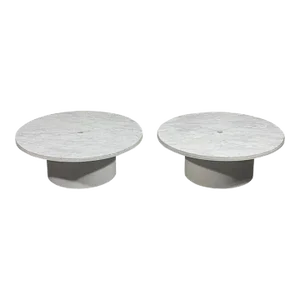 Pair of Minimalist Veined Marble Indoor/Outdoor Coffee Tables