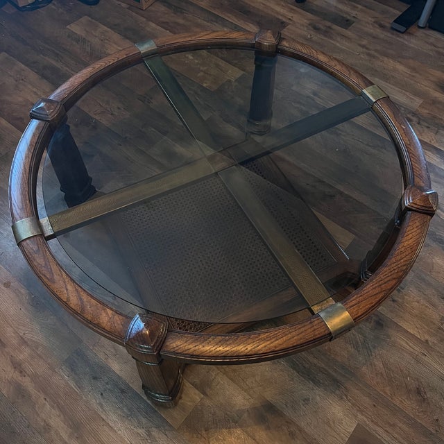 Gordon’s Inc. Mid Century Modern Two Tier Wood & Rattan Coffee Table with Metal Accents