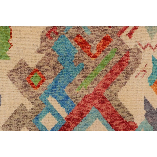 1990s Shabby Chic Balochi Beige/Blue Wool Rug - 3'6''x5'1'' For Sale - Image 5 of 11