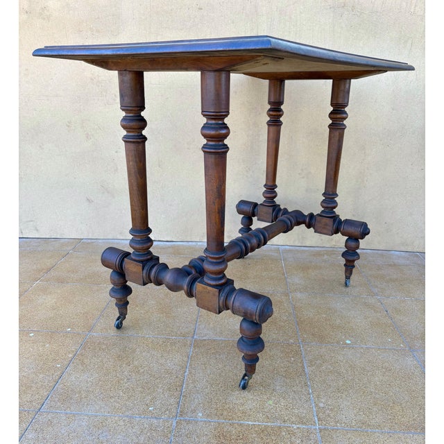 Brown 20th Century Turned-Leg Side Table With Castors, Victorian Style For Sale - Image 8 of 9