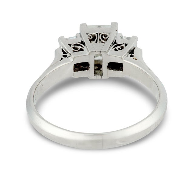 Vintage Gia Diamond Platinum Three Stone Engagement Ring, Size 8 For Sale In Los Angeles - Image 6 of 7