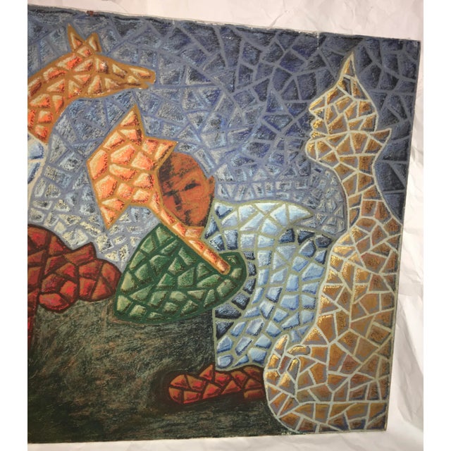 A beautiful 1990’s oil and wax crayons on canvas painting by Gidon Bendor. Wonderful symbolism with a woman, a horse and...