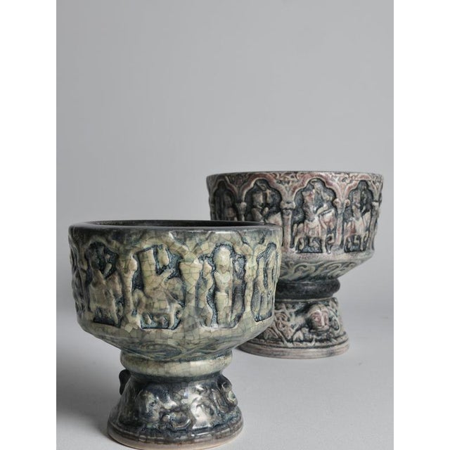 A remarkable pair of 1960s ceramic bowls or jardinières of different sizes by Michael Andersen & Son of Bornholm, Denmark,...