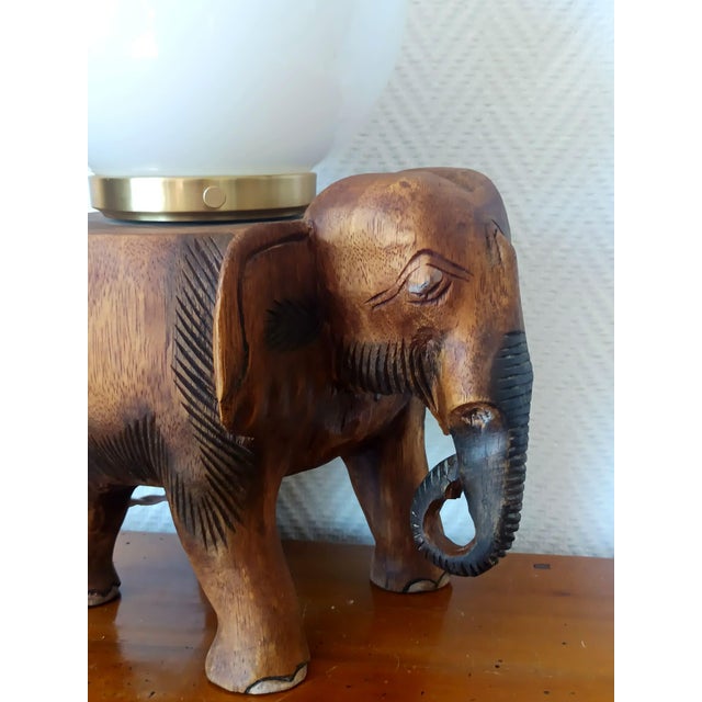 Wood Vintage Elephant and Opaline Table Lamp, 1940s For Sale - Image 7 of 13