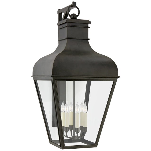 Chapman & Myers for Visual Comfort Signature Fremont Grande Bracketed Wall Lantern in French Rust with Clear Glass For Sale