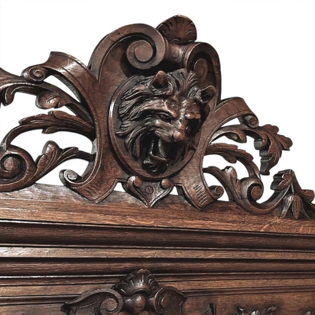 19th Century French Renaissance Revival Oak Bookcase ~ Bibliothèque With Beveled Glass For Sale - Image 13 of 16