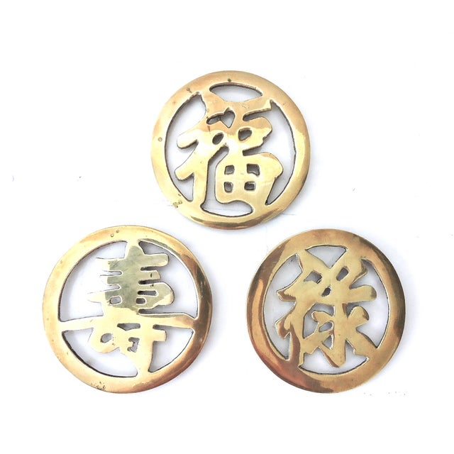 Vintage Chinese Brass Calligraphy Trivets Set/3 Chairish