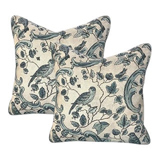 Pair 20'' Soft Blue Aviary Pillows For Sale