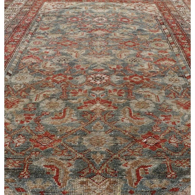 Rustic Antique Persian Malayer With All-Over of Herati Design in Red and Blue 3'9 X 5'7 For Sale - Image 3 of 9
