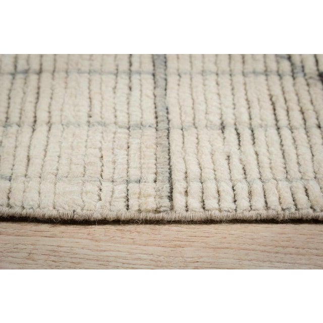 9x13 Ivory Hand-Knotted Wool Laddered Line Motif Tribal Modern Carpet Rug For Sale - Image 4 of 7