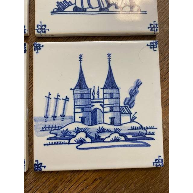 Vintage Delft Porcelain Tiles From Belgium - Set of 4 | Chairish