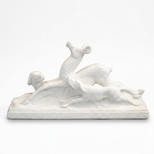 Art Deco Ceramic Deer and Dog Sculpture from ODYV, France, 1930s For Sale - Image 10 of 10