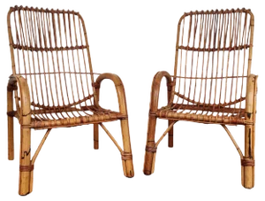 Set of Italian Bent Bamboo Rattan French Lounge Chairs by Franco Albini, 1960s