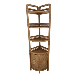 Vintage Rattan Wicker Corner Shelf Cabinet For Sale