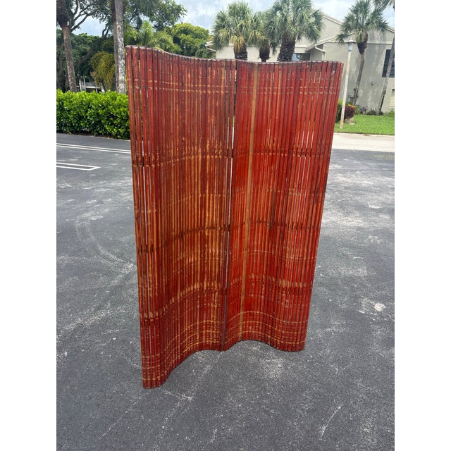 Wood 1940s American Industrial Red Lacquer Wood & Leather Room Divider Screen For Sale - Image 7 of 8
