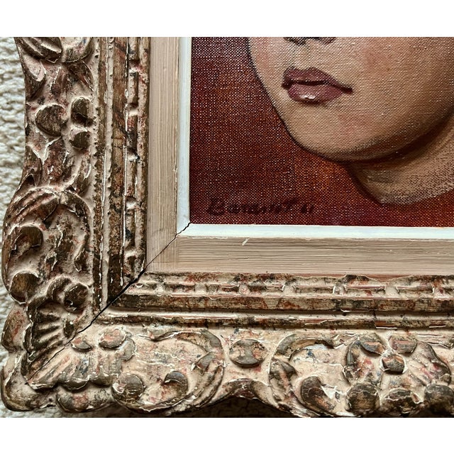 Realism 1961 "Portrait of a Young Boy"-Oil on Canvas-Antique French Frame-Signed For Sale - Image 3 of 5