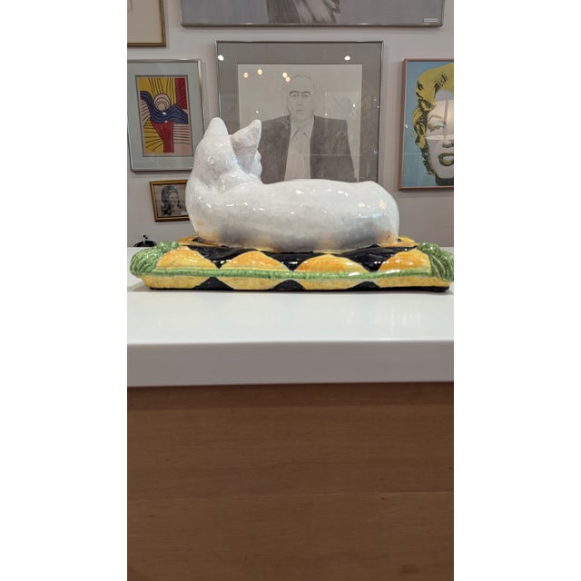 Italian Ceramic Cat on Harlequin Pillow | 1970s Italian For Sale - Image 3 of 9