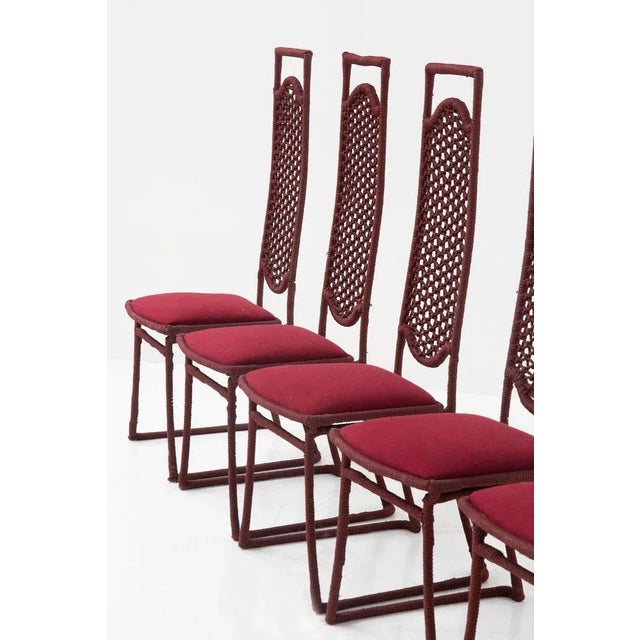 Textile Red Rope Chairs by Marzio Cecchi for Hotel Garda Lake, 1970s, Set of 6 For Sale - Image 7 of 11