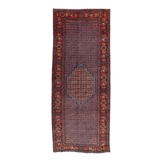 Medallion Motif Persian Mahal Wool Rug in Red and Blue For Sale