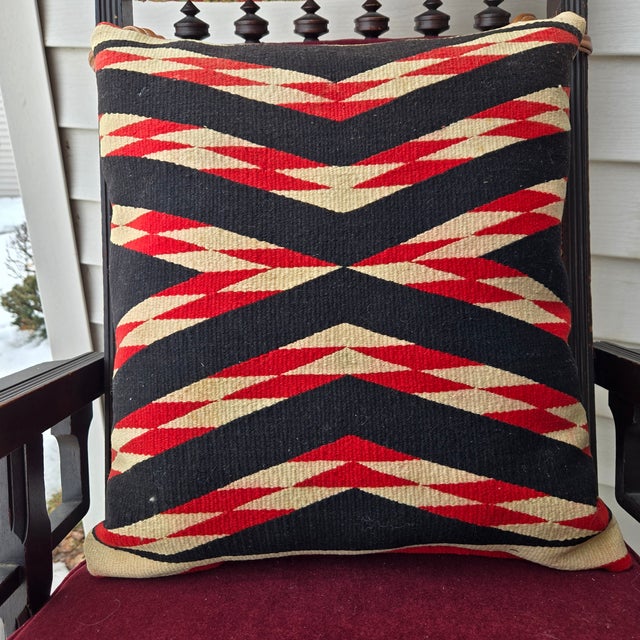 Circa 1860 Hunzinger Attribution Platform Rocker Navaho Blanket Pillow/ Snow Leopard Head Pillow For Sale - Image 11 of 14