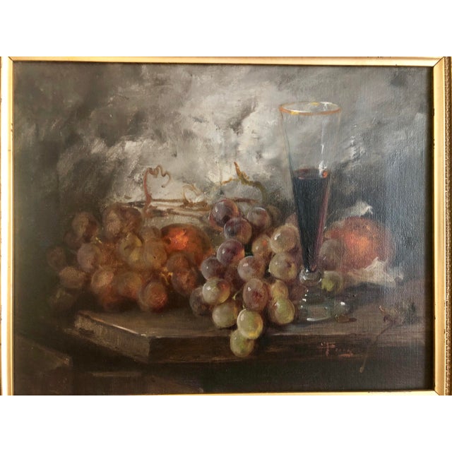 Vintage 20th Century J Fulti Fruit & Wine Still Life Oil on Canvas Painting For Sale - Image 9 of 10