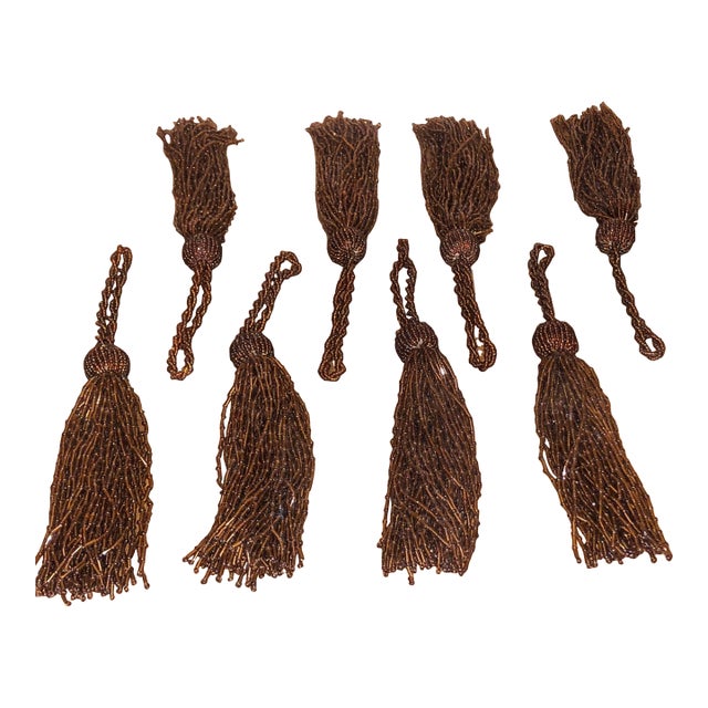 Kim Seybert Classic Amber Topaz Beaded Tassel Napkin Rings - Set of 8 For Sale
