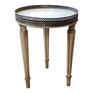 Antiqued Cabinet Room White French Petite Louis XVI Style Marble Top Side Table C1940s For Sale