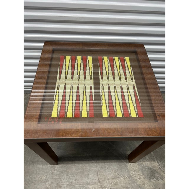 Mid-Century Modern Vintage Parsons Style Needlepoint Backgammon Game Table For Sale - Image 3 of 12