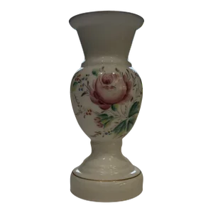 Bristol Glass White Vase With Hand Painted Flowers Late 19th Century Victorian