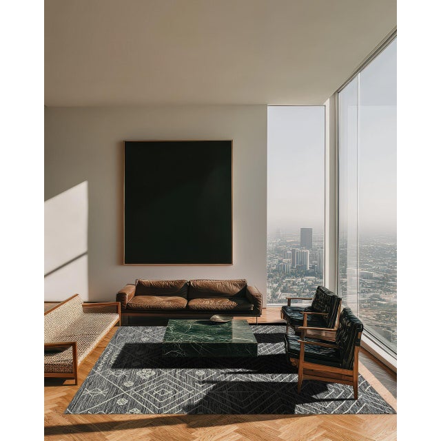 Contemporary 5x8 Luxurious Kilim Charcoal Geometric Modern Handmade Wool Carpet Rug For Sale - Image 3 of 9