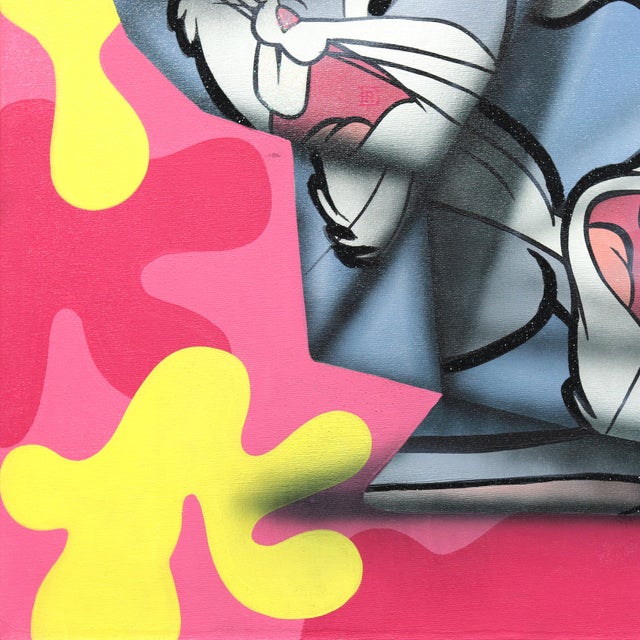 Honor Y Conejos - Origami Inspired Looney Tunes Figurative Painting on Canvas Original Artwork by Emilio Rama For Sale - Image 4 of 9