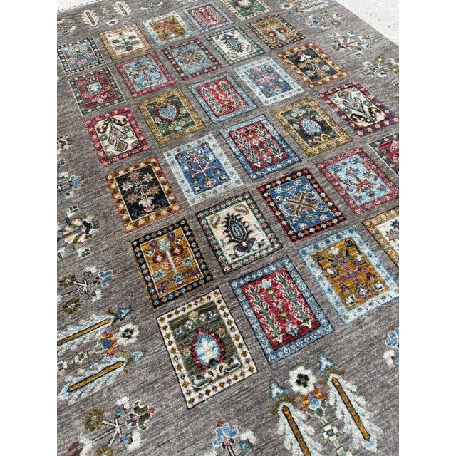 Textile Garden Panel Area Rug, Hand-Knotted Wool, Bakhtiari Design, 5x8, Gray & Red For Sale - Image 7 of 10
